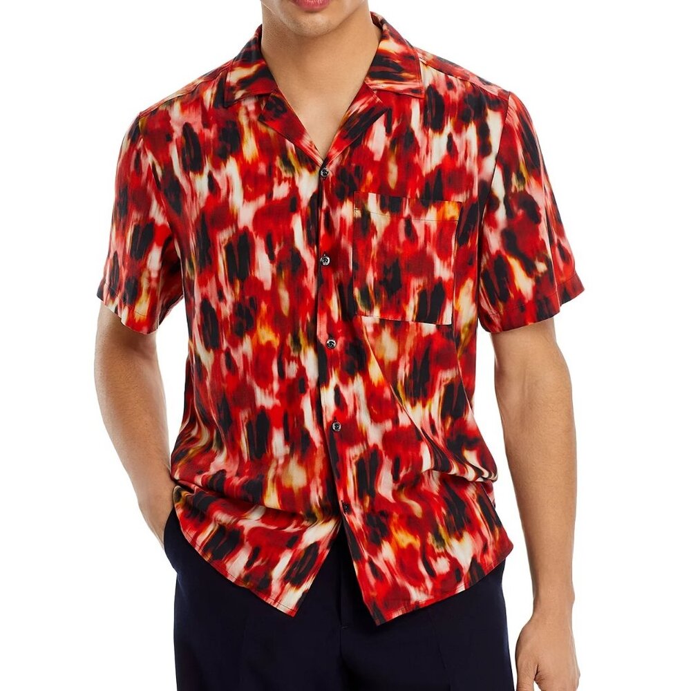 Hugo Boss Men's HUGO Ellino Abstract SS Camp Pocket Shirt Viscose Straight Fit